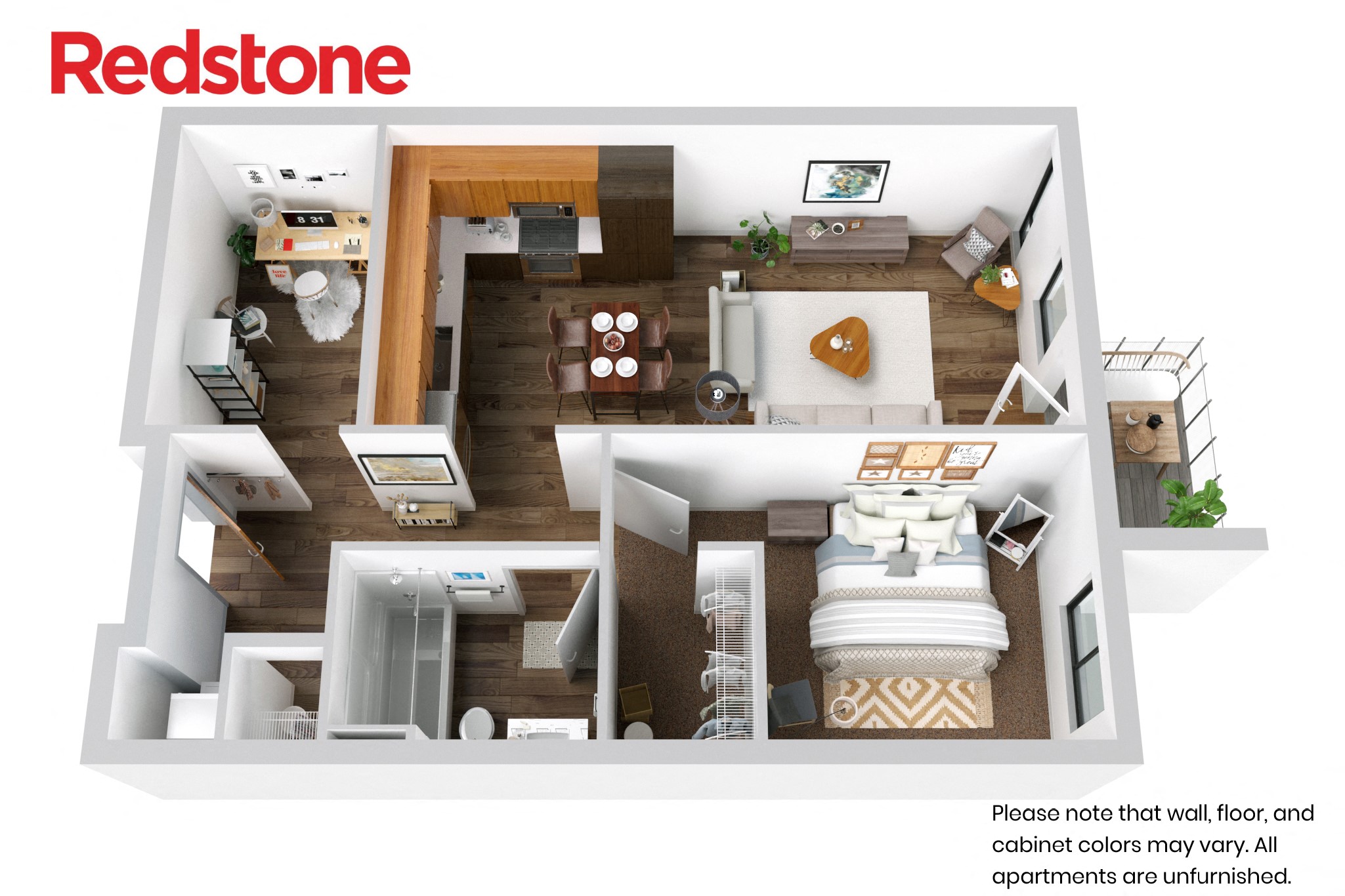 Floor plan for 1 bed, 1 bath, 775 sqft